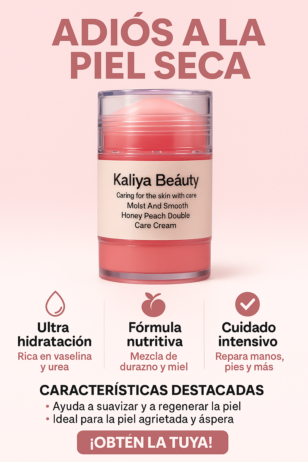 BARRA HIDRATANTE DE MANOS Y PIES - KALIYA VASELINA, UREA, MELOCOTON Y MIEL