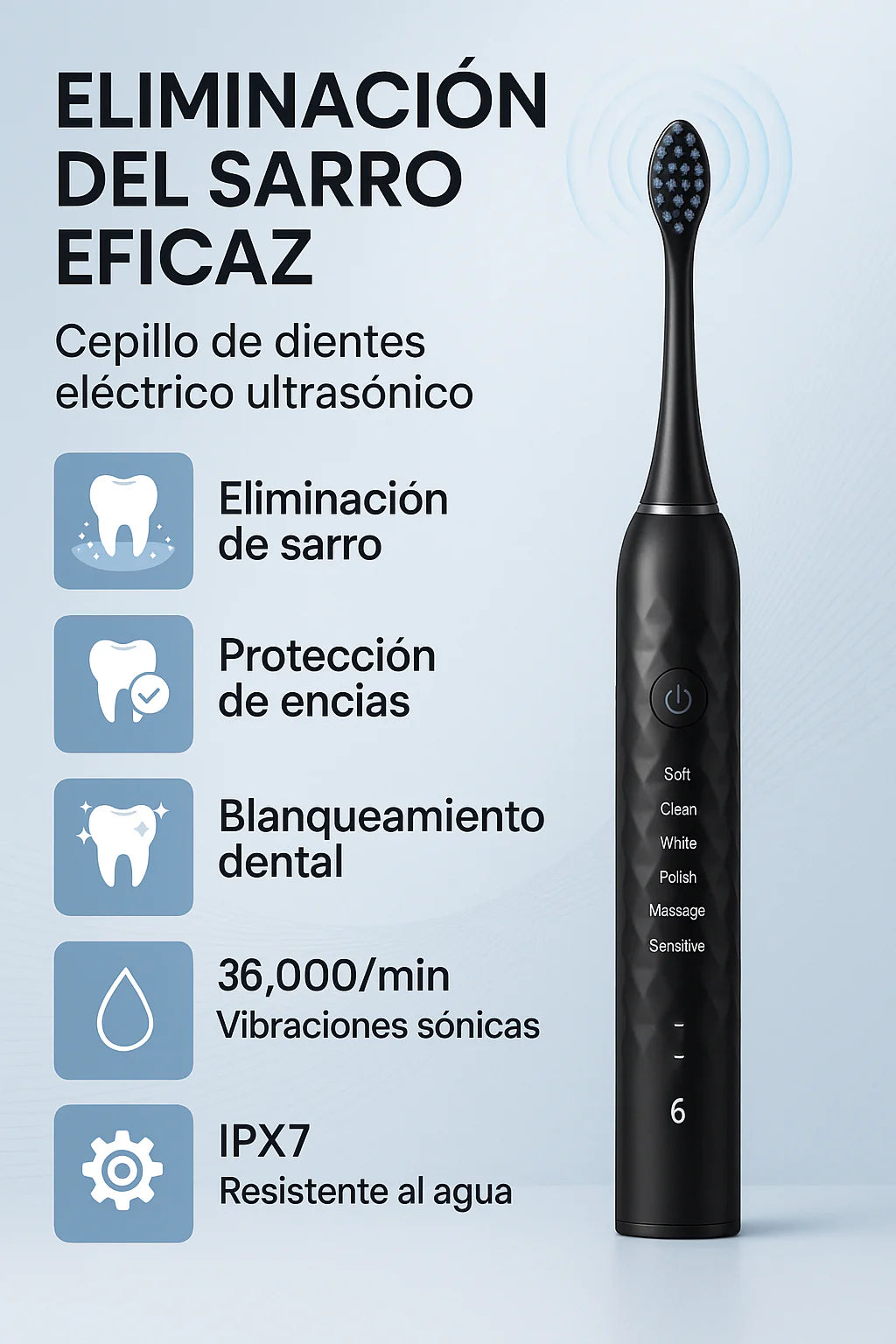 Cepillo Eléctrico Ultrasonico OralPro™ - Dientes blancos, sin manchas y sin dolor