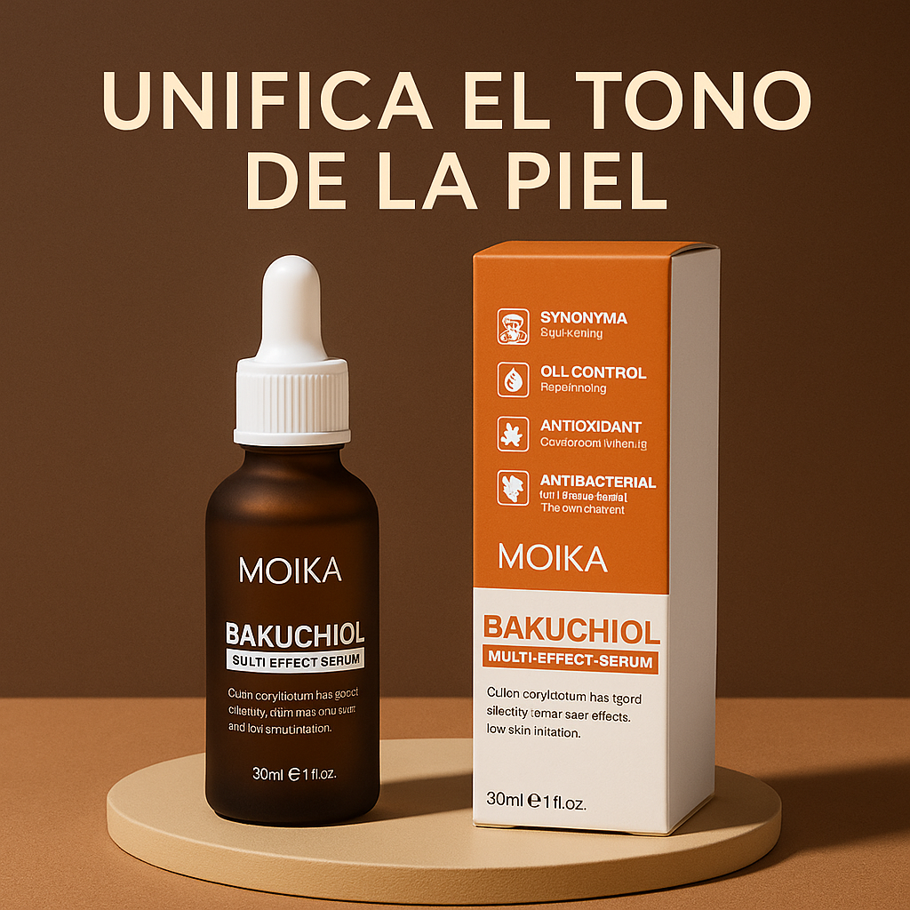 SERUM  MULTI EFECTO BAKUCHIOL MOIKA® - ACLARA, UNIFICA. SIMILAR AL RETINOL, PERO NATURAL.