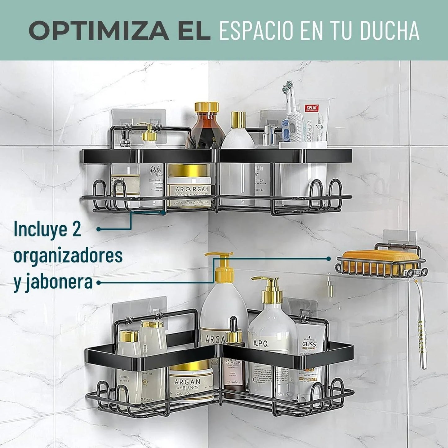 Organizador de Baño Homely Set X5 | Más Espacio, Menos Desorden sin Romper la pared