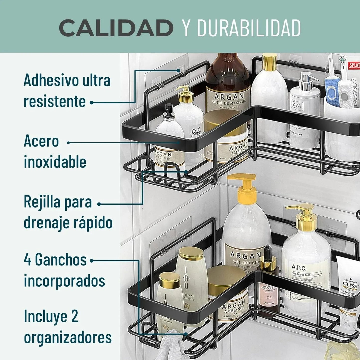 Organizador de Baño Homely Set X5 | Más Espacio, Menos Desorden sin Romper la pared