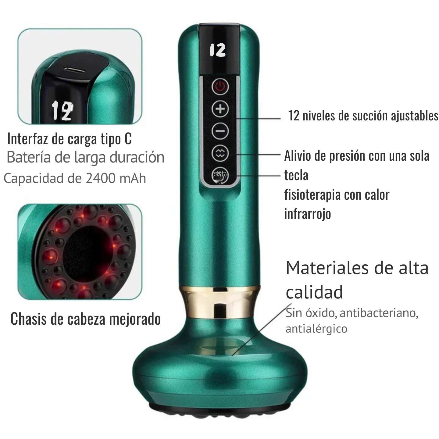 MASAJEADOR ELECTRICO DE VENTOSAS - CUPPING THERAPY®.  AYUDA CONTRA EL DOLOR, MEJORA CIRCULACIÓN, RELAJA, DISMINUYE EL ESTRÉS Y LA ANSIEDAD.