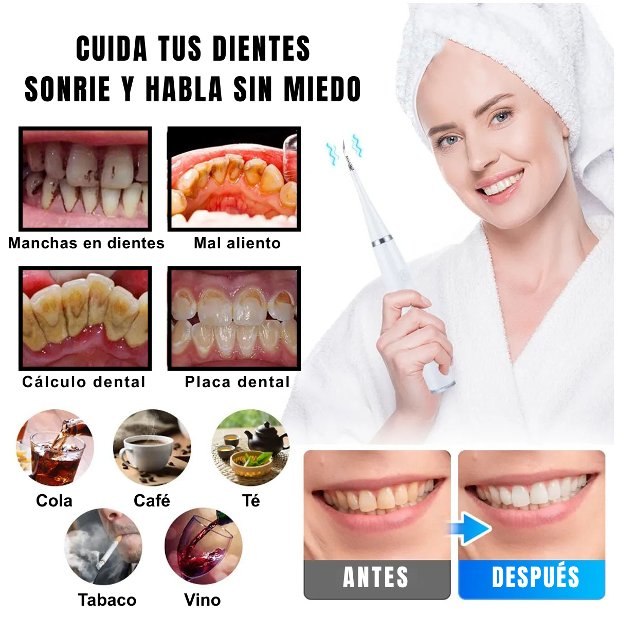 Cepillo Eléctrico Ultrasonico OralPro™ - Dientes blancos, sin manchas y sin dolor