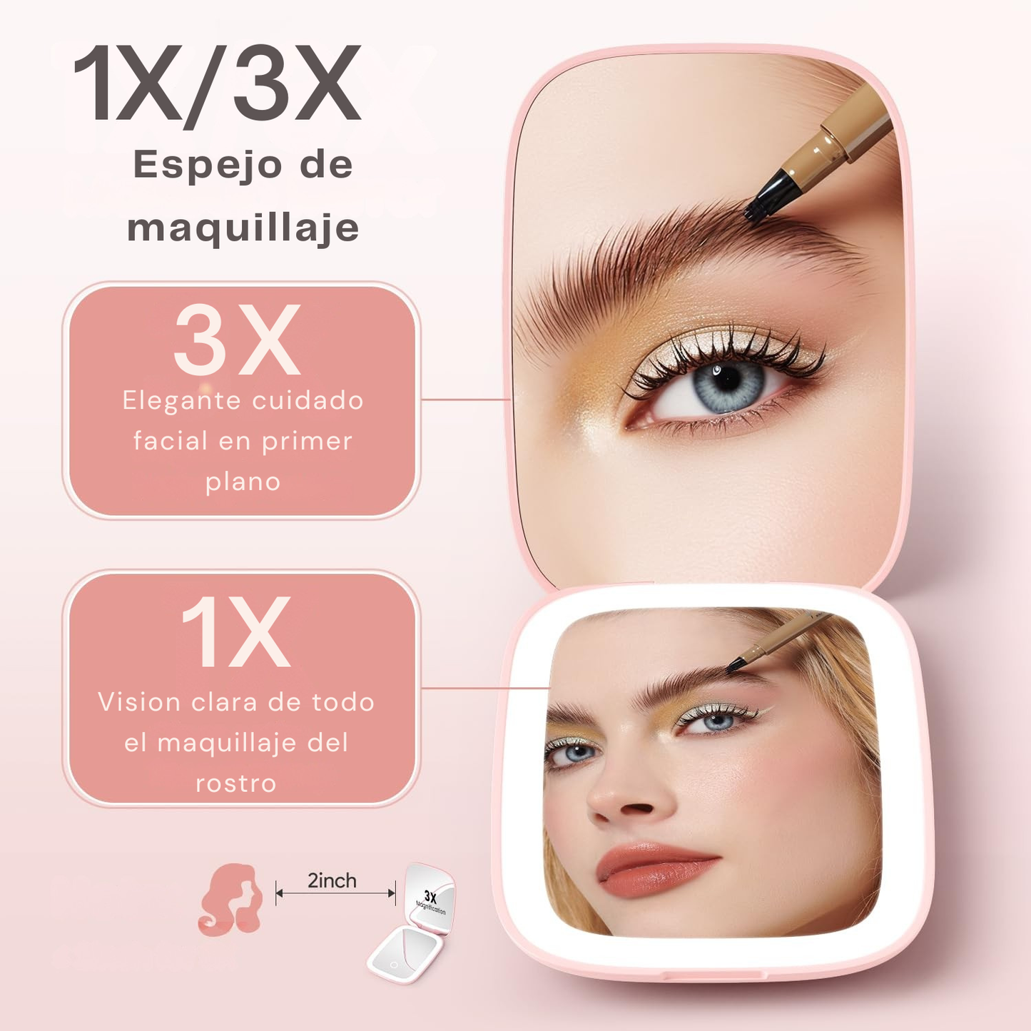 Elegante Mini Espejo Con Luz Led | Tu maquillaje perfecto en cualquier lugar