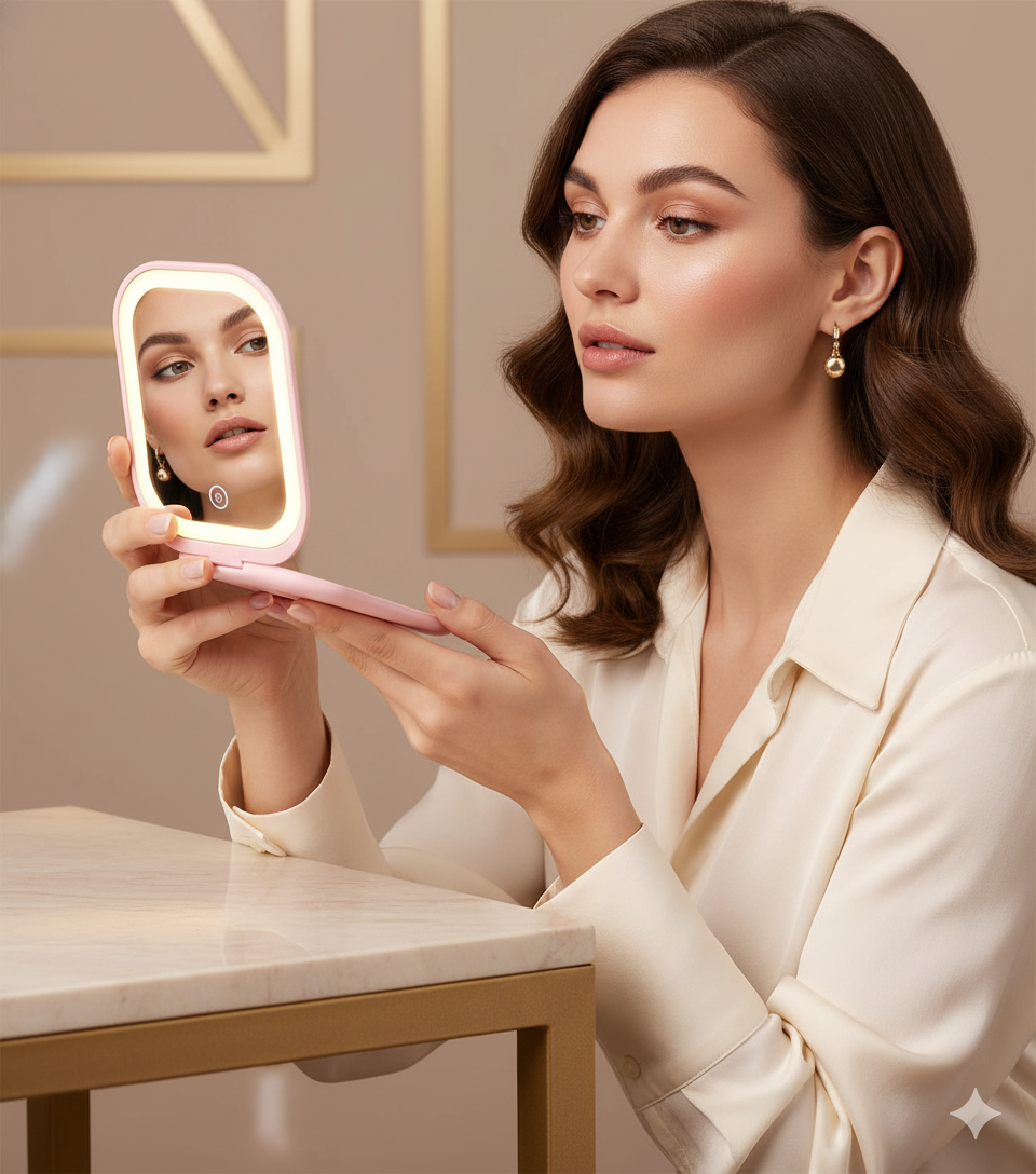 Elegante Mini Espejo Con Luz Led | Tu maquillaje perfecto en cualquier lugar
