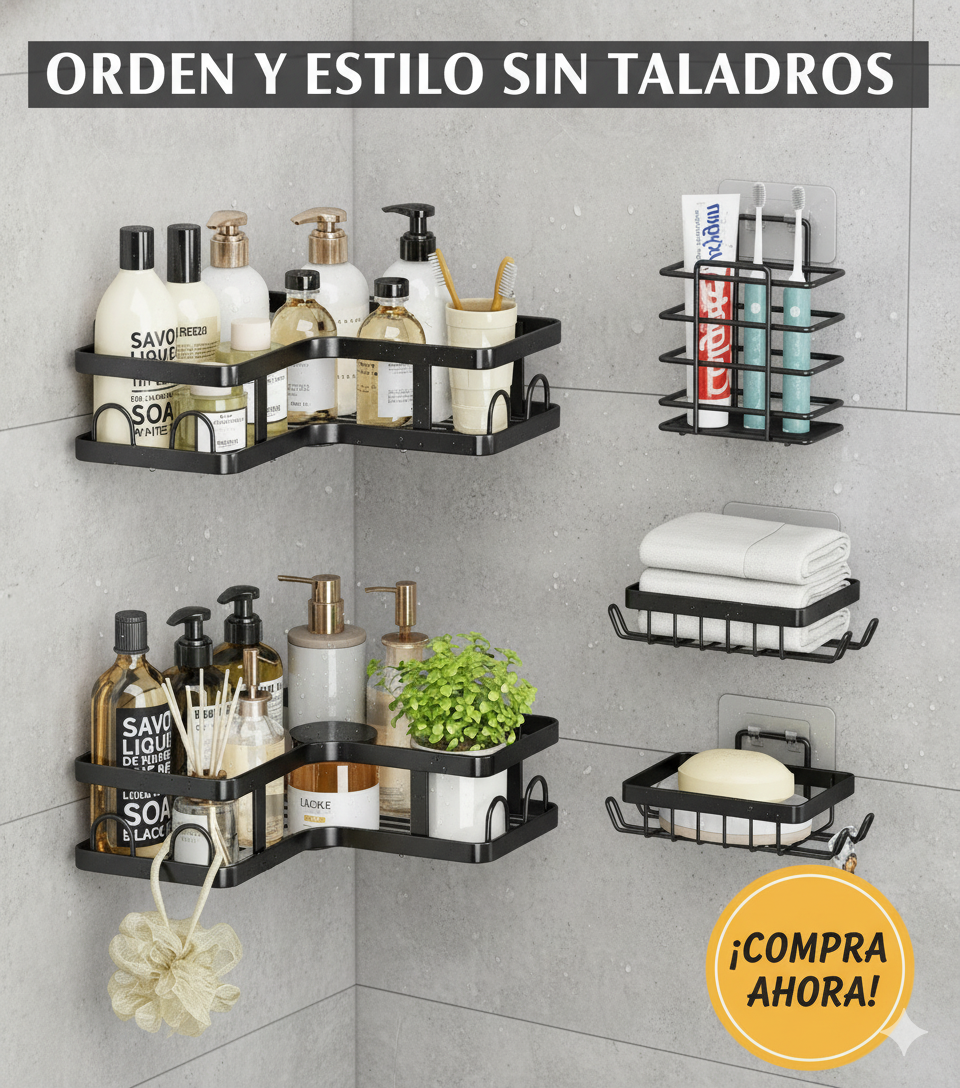 Organizador de Baño Homely Set X5 | Más Espacio, Menos Desorden sin Romper la pared