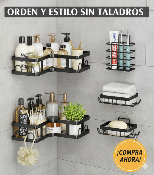Organizador de Baño Homely Set X5 | Más Espacio, Menos Desorden sin Romper la pared