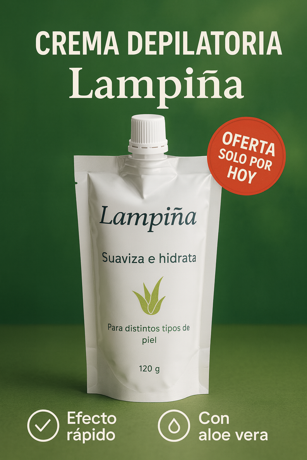 Crema depilatoria Lampiña Corporal 120g - Suaviza, Hidrata y Elimina Vello Fácil