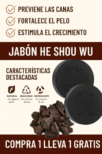 Jabón Japonés He Shou Wu™ ORIGINAL  - Fortalece, previene la caída y evita el crecimiento de canas. PAGA 1 LLEVA 2