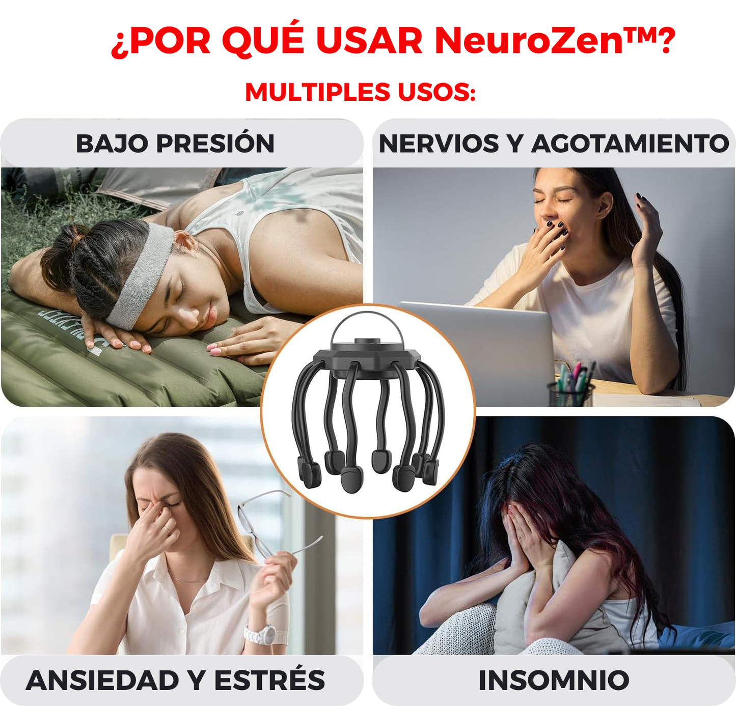 Masajeador de Cabeza NeuroZen™  Alivia migrañas, jaquecas y tensión.