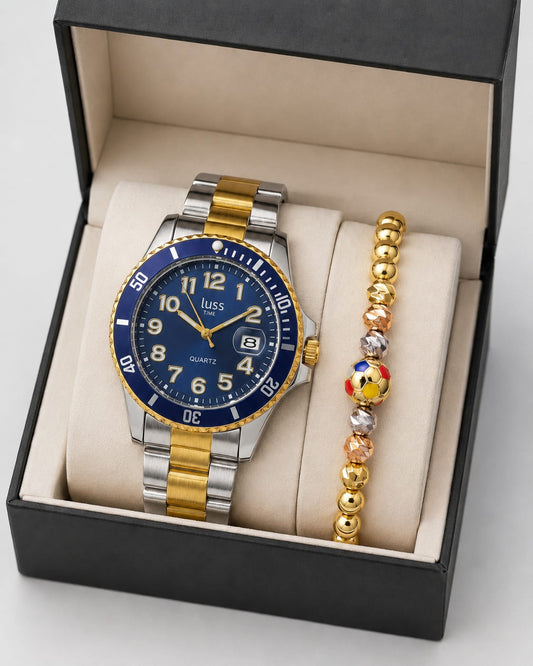 Set reloj de acero y pulsera en caja de regalo