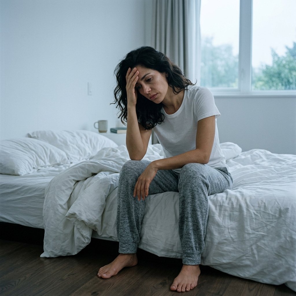 Mujer despertando congestionada